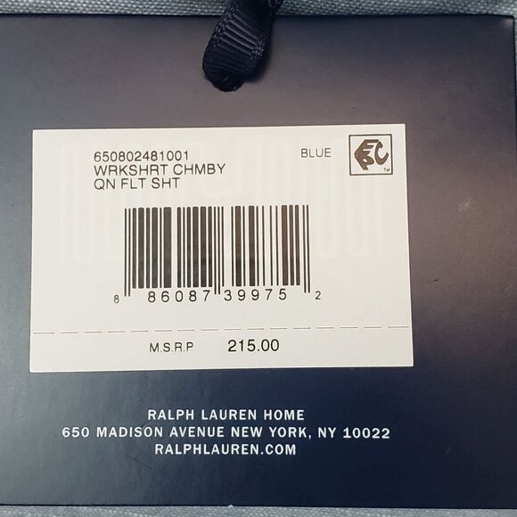 Ralph Lauren Home Workshirt Chambray Queen Flat Sheet Blue 100% Cotton 108 x 96 - Picture 3 of 16